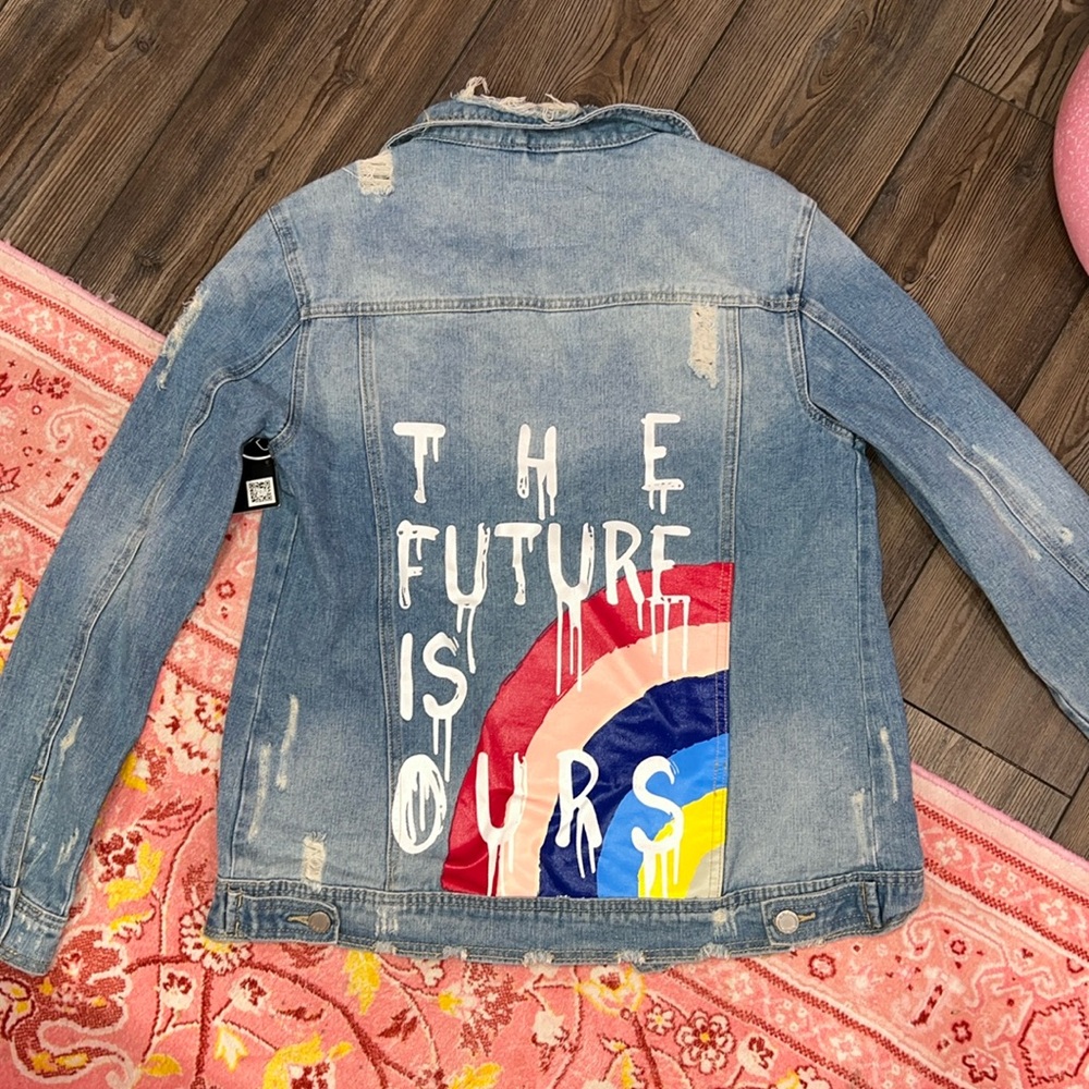 NWT distressed denim jacket